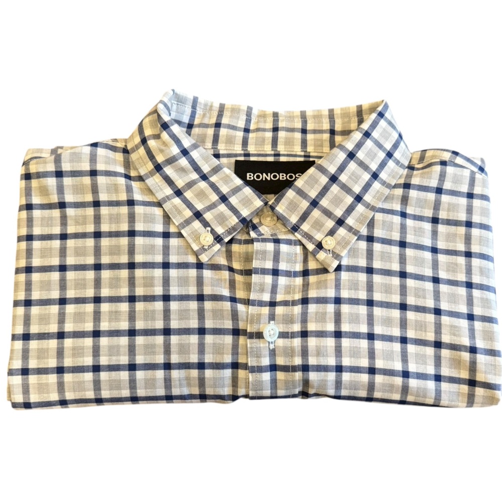 Bonobos Navy and Cream Checkered Shirt SLIM FIT Size M